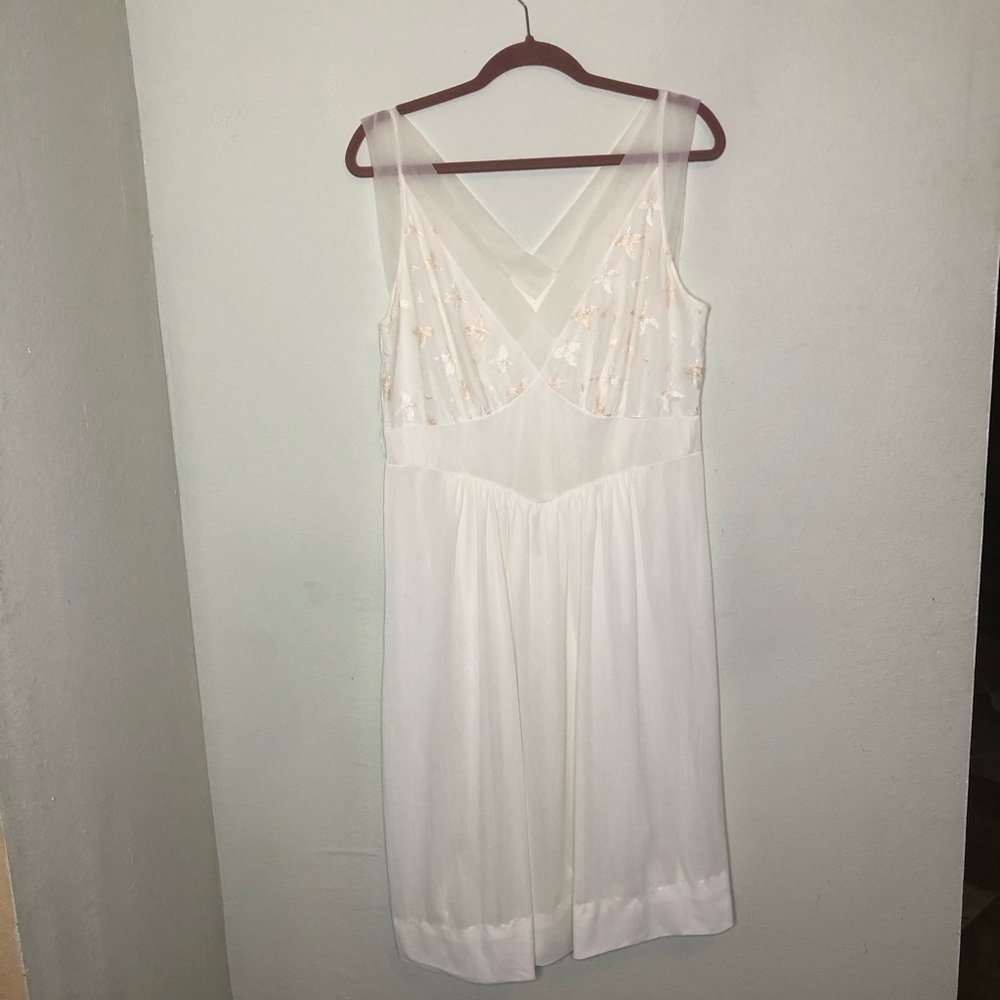 Vintage Charmode Embroidered Slip Dress Medium Made in USA Ivory Cream
